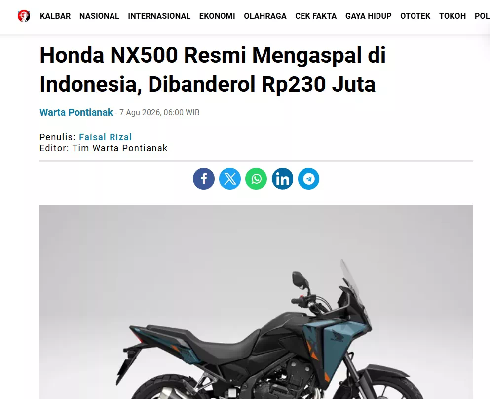 Honda NX500 Resmi Mengaspal di Indonesia, Dibanderol Rp230 Juta