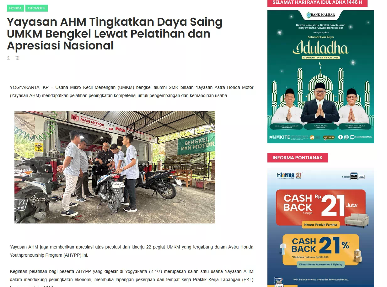Yayasan AHM Tingkatkan Daya Saing UMKM Bengkel Lewat Pelatihan dan Apresiasi Nasional