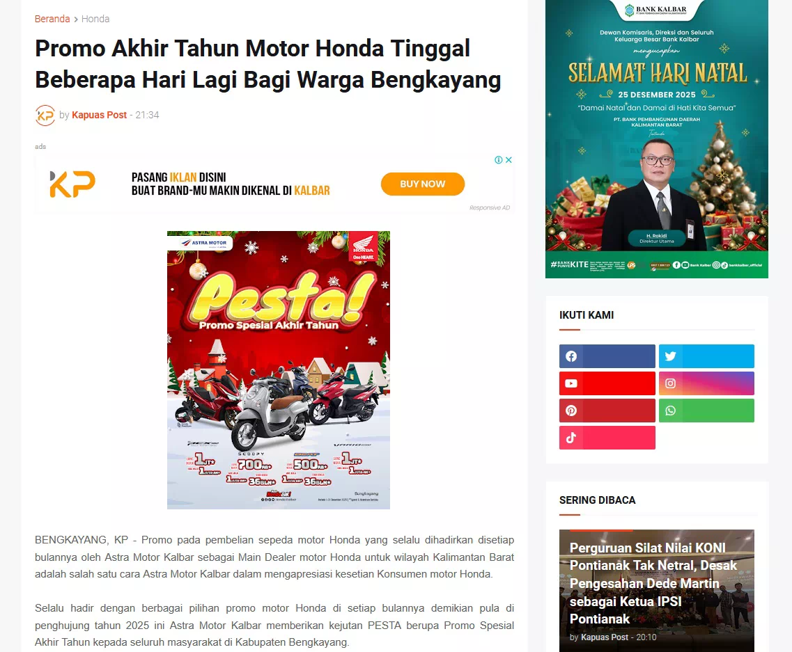 Promo Akhir Tahun Motor Honda Tinggal Beberapa Hari Lagi Bagi Warga Bengkayang