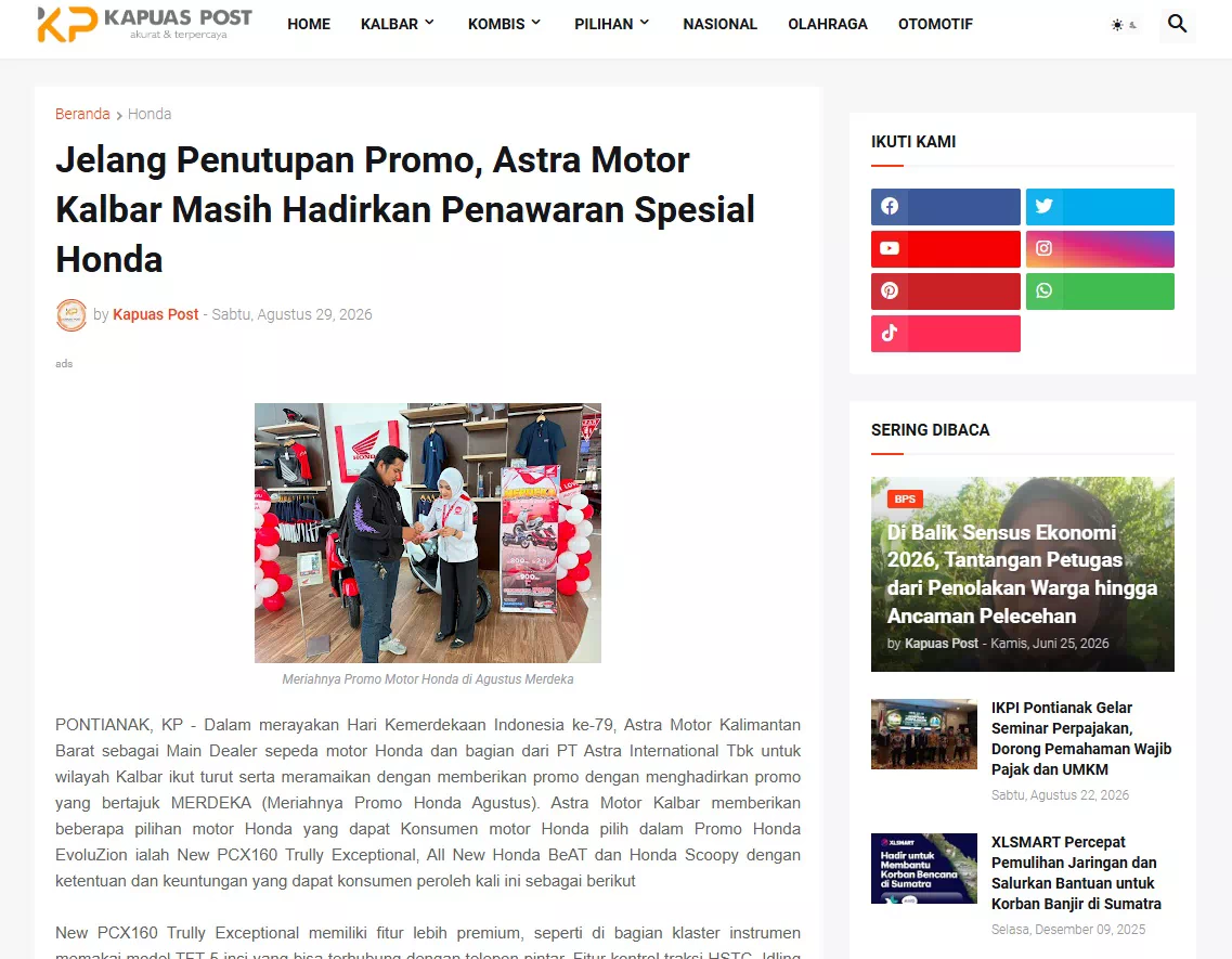 Jelang Penutupan Promo, Astra Motor Kalbar Masih Hadirkan Penawaran Spesial Honda