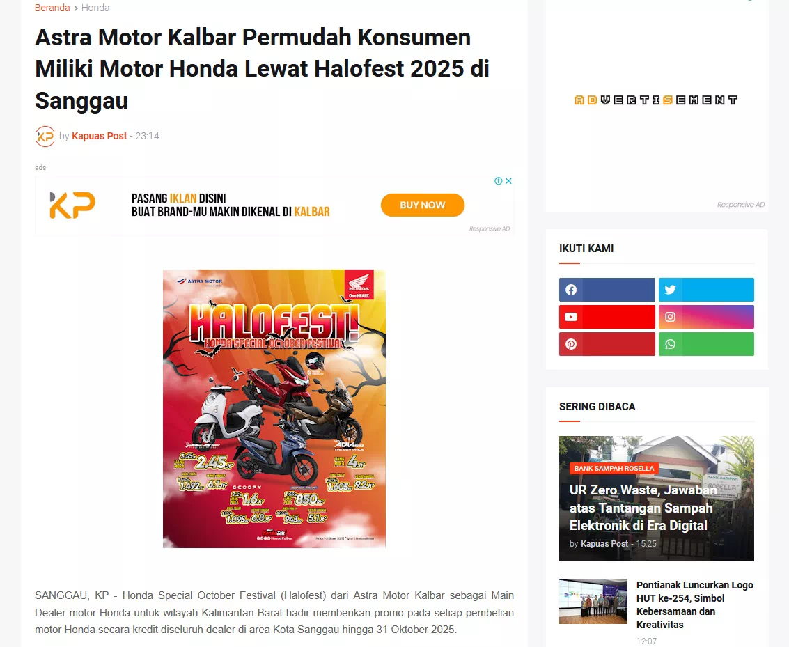 Astra Motor Kalbar Permudah Konsumen Miliki Motor Honda Lewat Halofest 2025 di Sanggau
