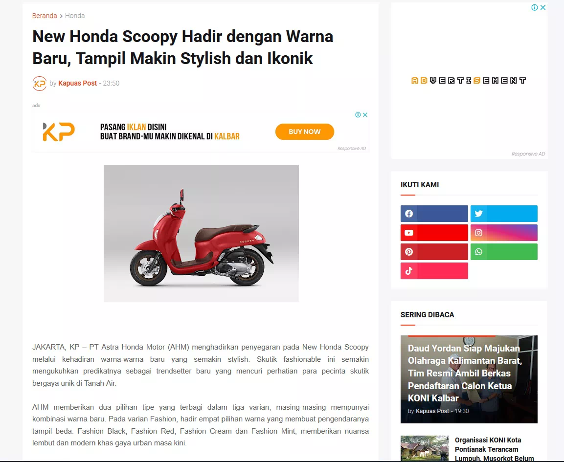 New Honda Scoopy Hadir dengan Warna Baru, Tampil Makin Stylish dan Ikonik