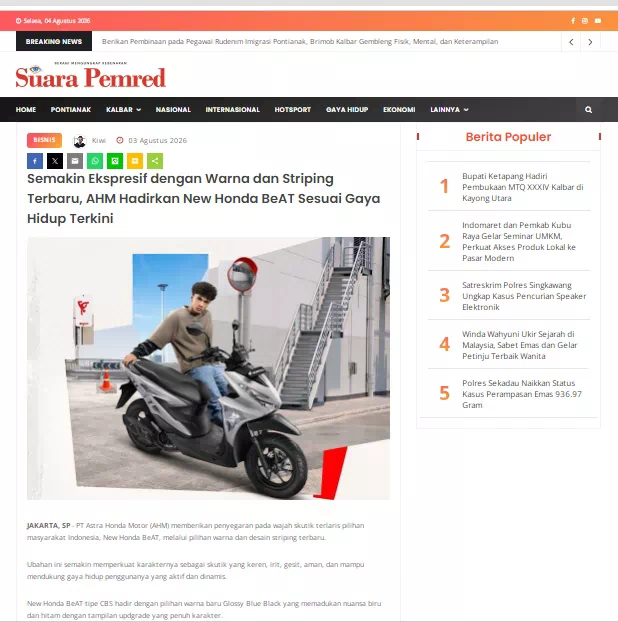 Semakin Ekspresif dengan Warna dan Striping Terbaru, AHM Hadirkan New Honda BeAT Sesuai Gaya Hidup Terkini