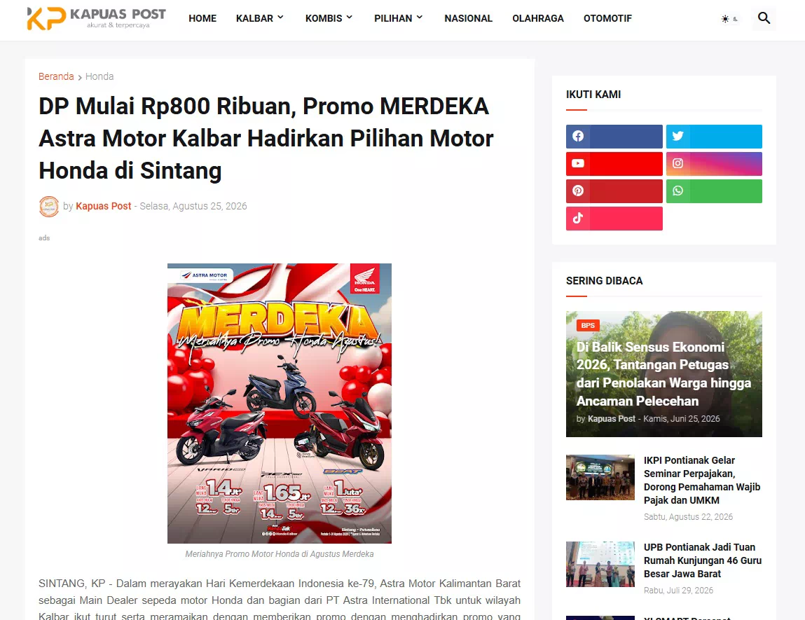 DP Mulai Rp800 Ribuan, Promo MERDEKA Astra Motor Kalbar Hadirkan Pilihan Motor Honda di Sintang