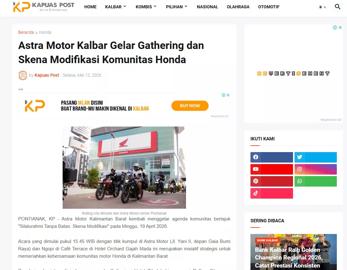 Astra Motor Kalbar Gelar Gathering dan Skena Modifikasi Komunitas Honda