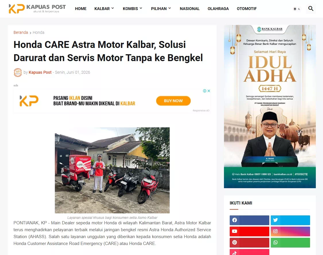 Honda CARE Astra Motor Kalbar, Solusi Darurat dan Servis Motor Tanpa ke Bengkel