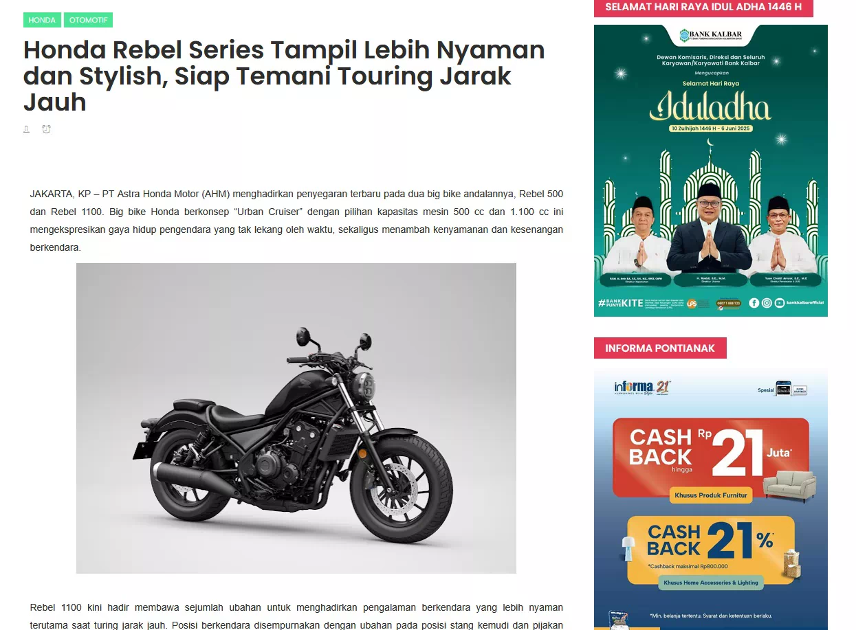 Honda Rebel Series Tampil Lebih Nyaman dan Stylish, Siap Temani Touring Jarak Jauh