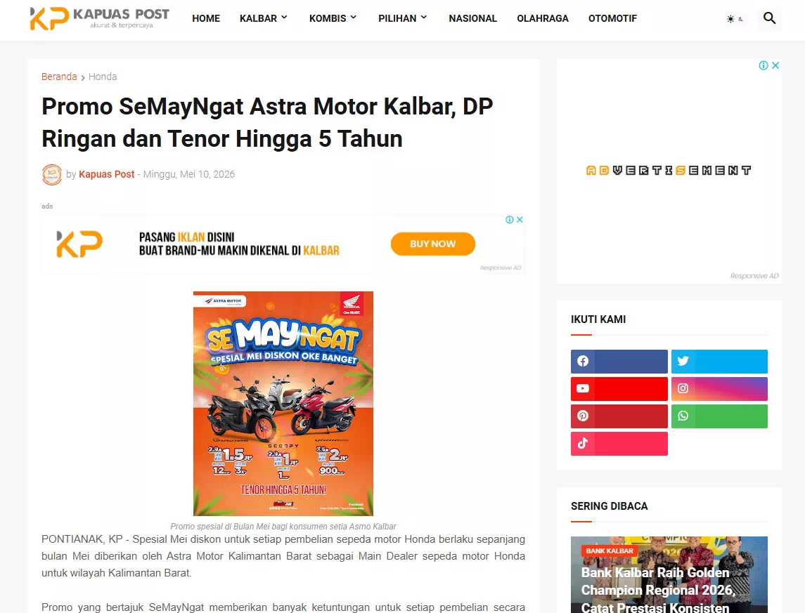 Promo SeMayNgat Astra Motor Kalbar, DP Ringan dan Tenor Hingga 5 Tahun