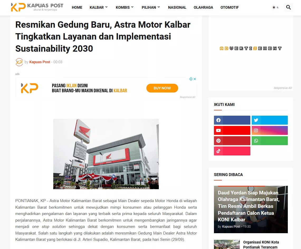 Resmikan Gedung Baru, Astra Motor Kalbar Tingkatkan Layanan dan Implementasi Sustainability 2030
