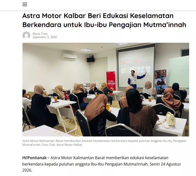 Astra Motor Kalbar Beri Edukasi Keselamatan Berkendara untuk Ibu-ibu Pengajian Mutma’innah