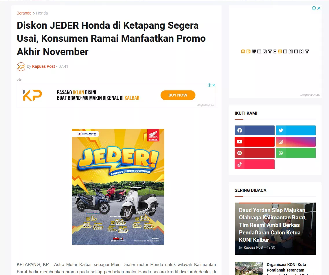 Diskon JEDER Honda di Ketapang Segera Usai, Konsumen Ramai Manfaatkan Promo Akhir November