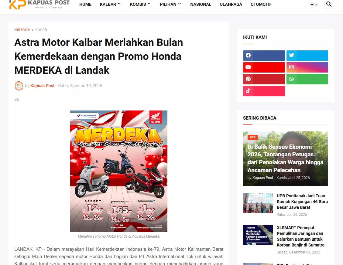 Astra Motor Kalbar Meriahkan Bulan Kemerdekaan dengan Promo Honda MERDEKA di Landak