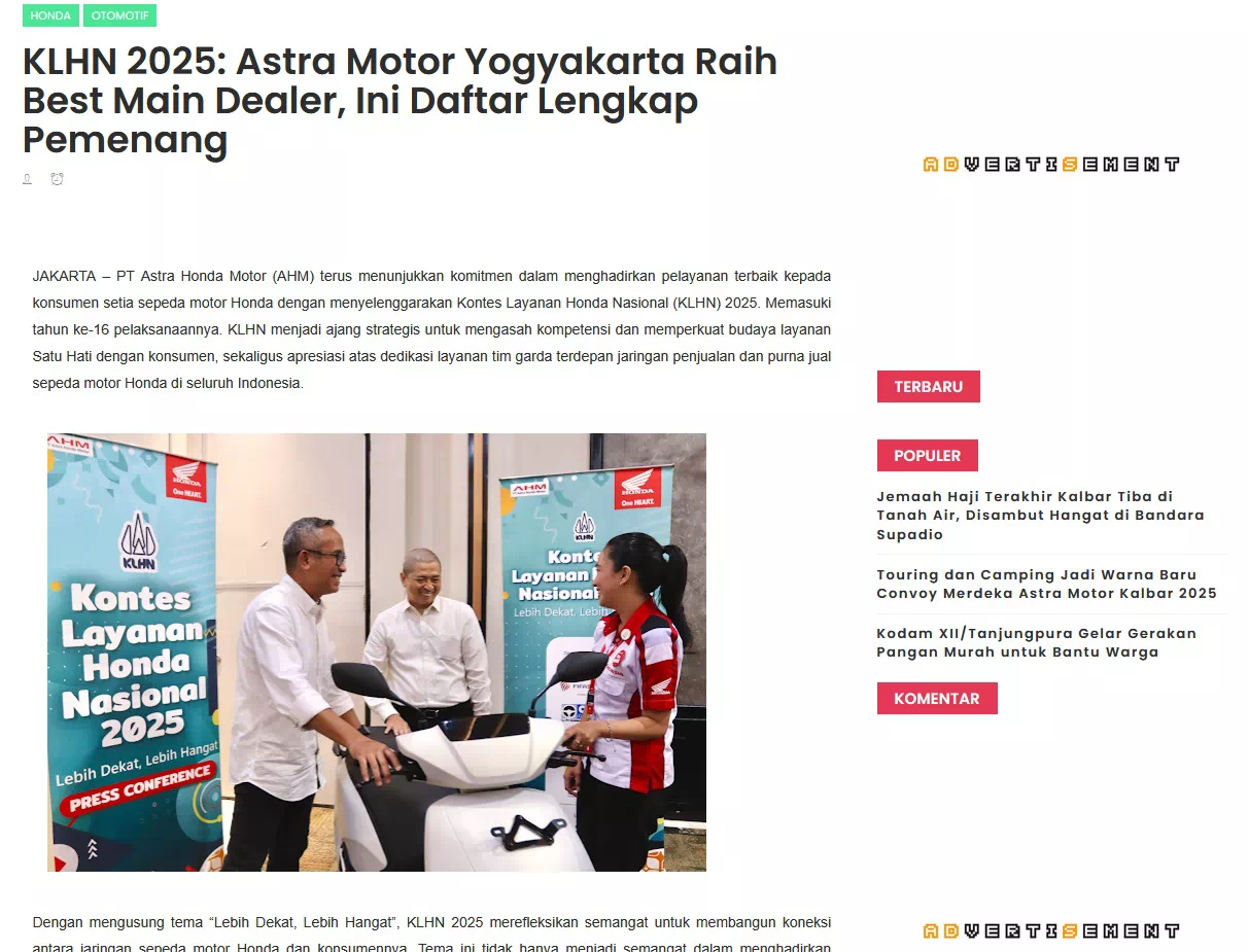 KLHN 2025: Astra Motor Yogyakarta Raih Best Main Dealer, Ini Daftar Lengkap Pemenang