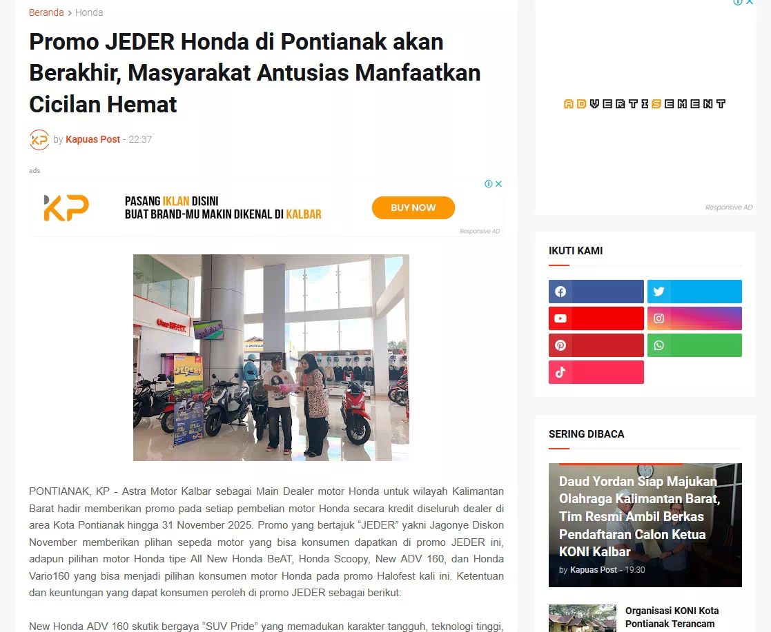 Promo JEDER Honda di Pontianak akan Berakhir, Masyarakat Antusias Manfaatkan Cicilan Hemat