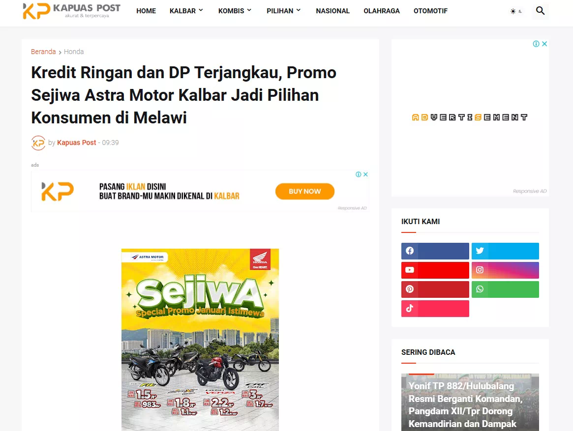 Kredit Ringan dan DP Terjangkau, Promo Sejiwa Astra Motor Kalbar Jadi Pilihan Konsumen di Melawi