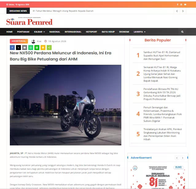 New NX500 Perdana Meluncur di Indonesia, Ini Era Baru Big Bike Petualang dari AHM