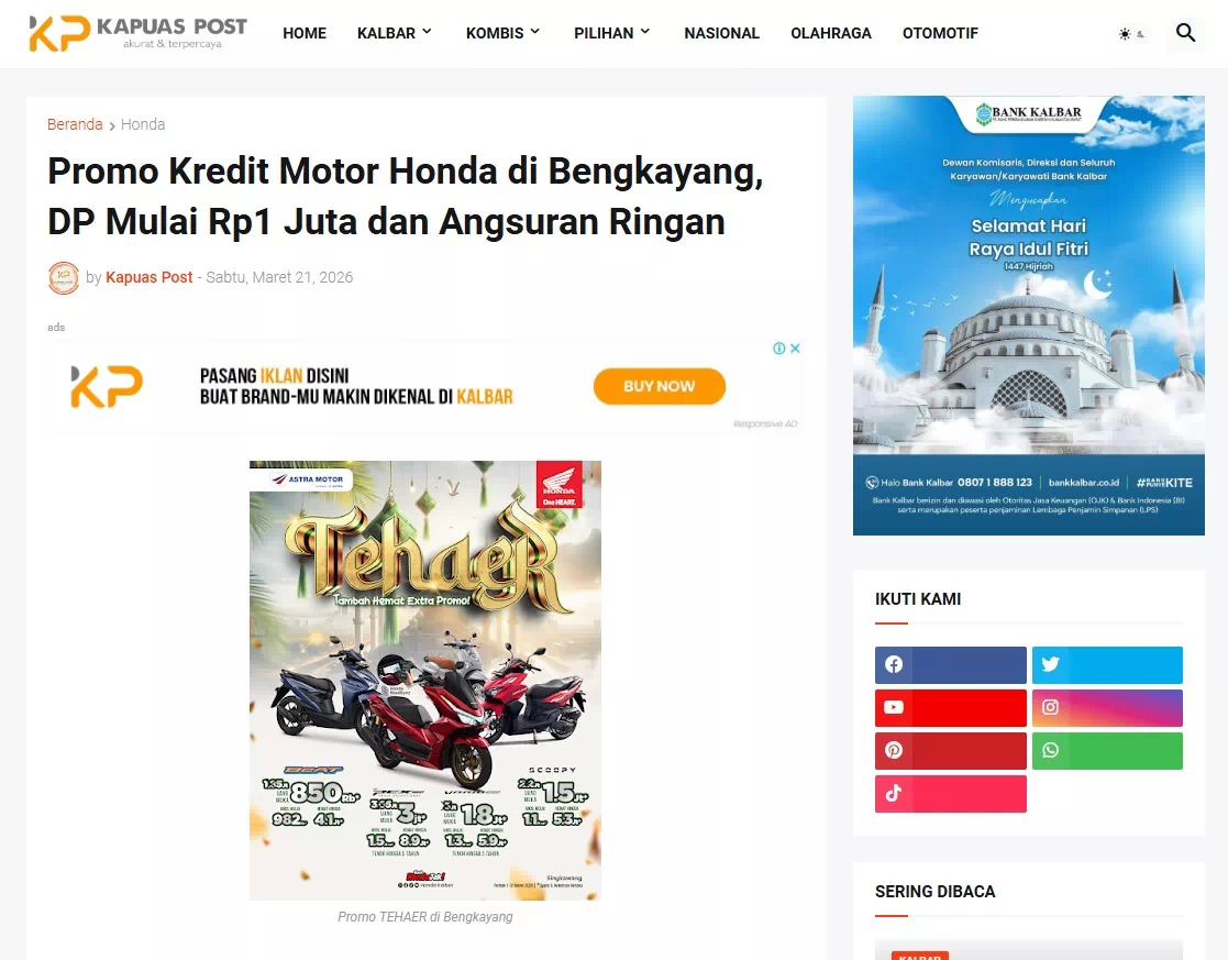 Promo Kredit Motor Honda di Bengkayang, DP Mulai Rp1 Juta dan Angsuran Ringan