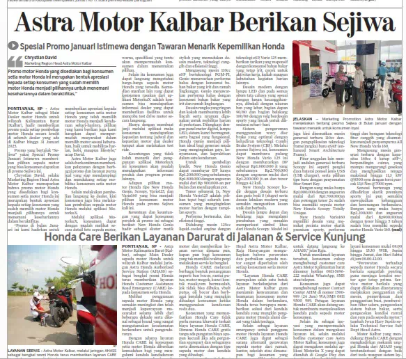 Astra Motor Kalbar Berikan Sejiwa, Spesial Promo Januari Istimewa dengan Tawaran Menarik Kepemilikan Honda