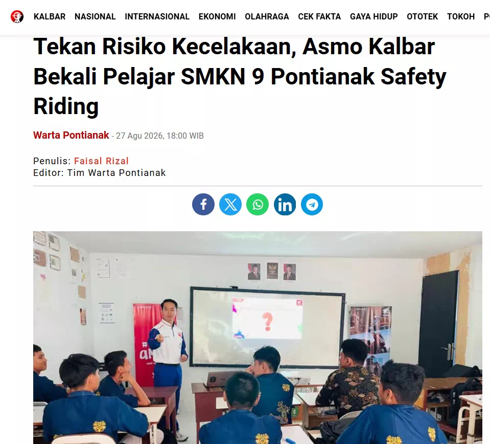 Tekan Risiko Kecelakaan, Asmo Kalbar Bekali Pelajar SMKN 9 Pontianak Safety Riding