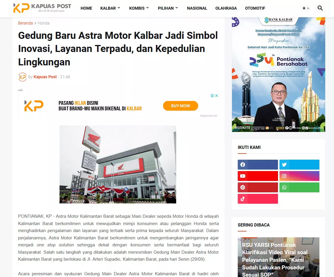 Gedung Baru Astra Motor Kalbar Jadi Simbol Inovasi, Layanan Terpadu, dan Kepedulian Lingkungan