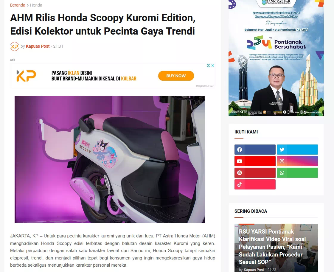 AHM Rilis Honda Scoopy Kuromi Edition, Edisi Kolektor untuk Pecinta Gaya Trendi