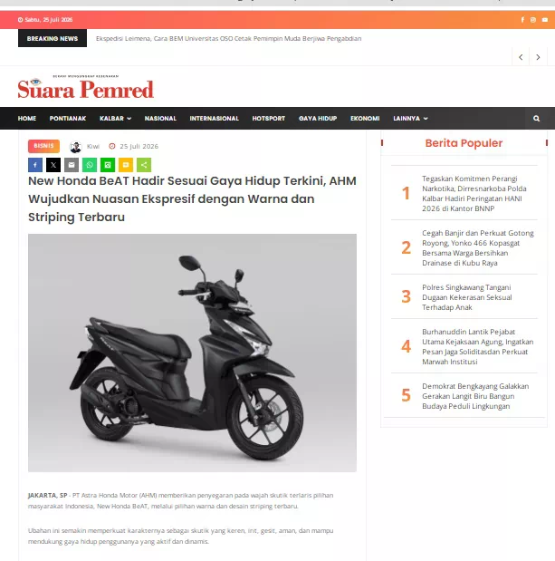 New Honda BeAT Hadir Sesuai Gaya Hidup Terkini, AHM Wujudkan Nuasan Ekspresif dengan Warna dan Striping Terbaru