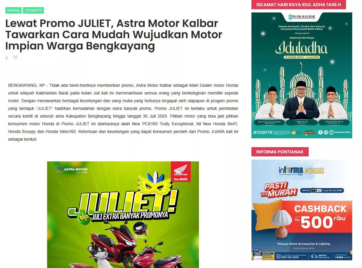 Lewat Promo JULIET, Astra Motor Kalbar Tawarkan Cara Mudah Wujudkan Motor Impian Warga Bengkayang