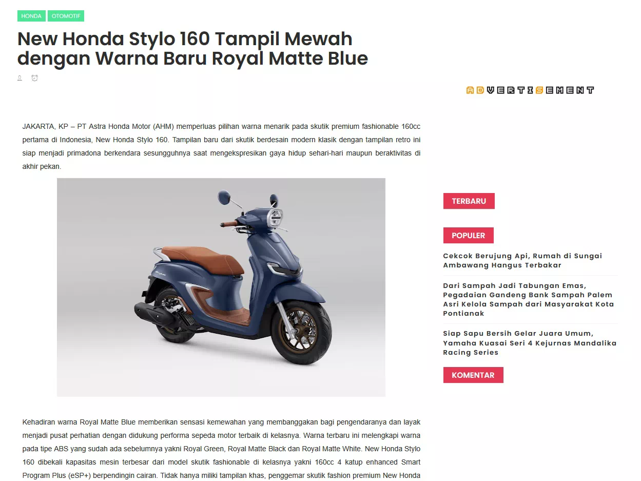 New Honda Stylo 160 Tampil Mewah dengan Warna Baru Royal Matte Blue