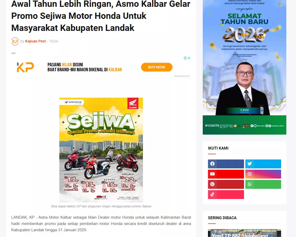 Awal Tahun Lebih Ringan, Asmo Kalbar Gelar Promo Sejiwa Motor Honda Untuk Masyarakat Kabupaten Landak