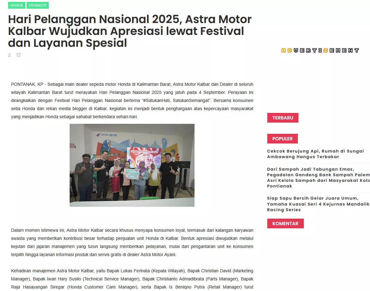 Hari Pelanggan Nasional 2025, Astra Motor Kalbar Wujudkan Apresiasi lewat Festival dan Layanan Spesial