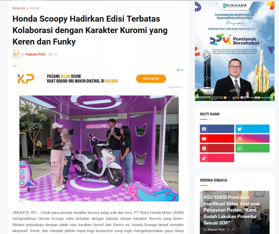 Honda Scoopy Hadirkan Edisi Terbatas Kolaborasi dengan Karakter Kuromi yang Keren dan Funky