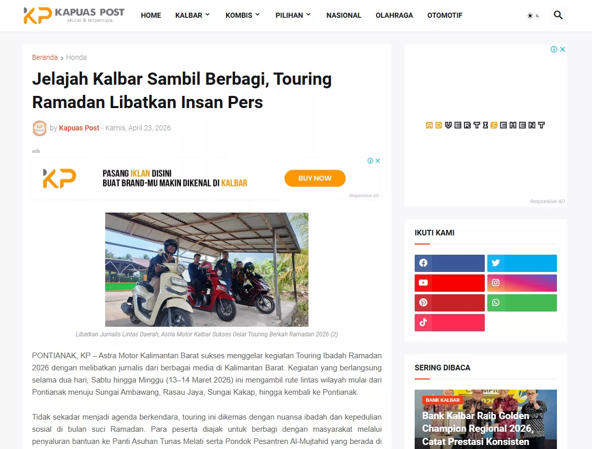 Jelajah Kalbar Sambil Berbagi, Touring Ramadan Libatkan Insan Pers