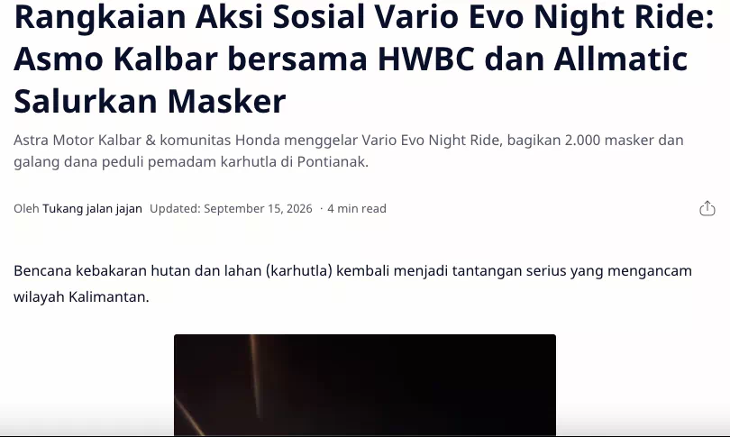 Rangkaian Aksi Sosial Vario Evo Night Ride: Asmo Kalbar bersama HWBC dan Allmatic Salurkan Masker