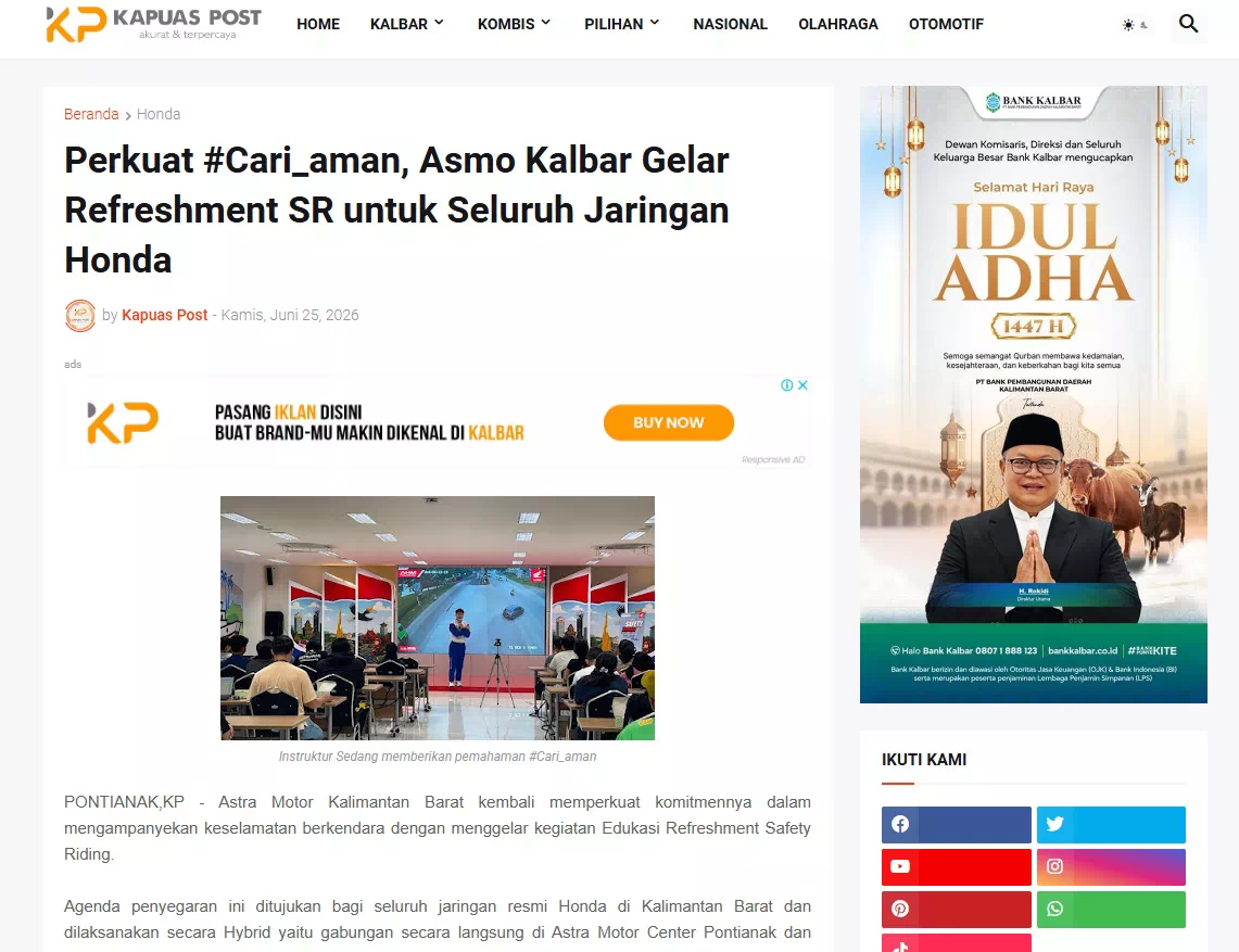 Perkuat #Cari_aman, Asmo Kalbar Gelar Refreshment SR untuk Seluruh Jaringan Honda