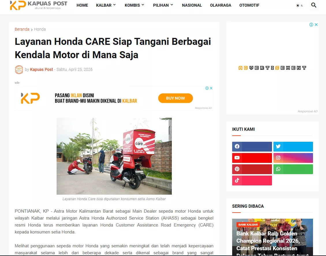 Layanan Honda CARE Siap Tangani Berbagai Kendala Motor di Mana Saja