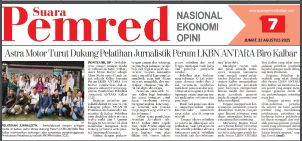 Astra Motor Turut Dukung Pelatihan Jurnalistik Perum LKBN ANTARA Biro Kalbar