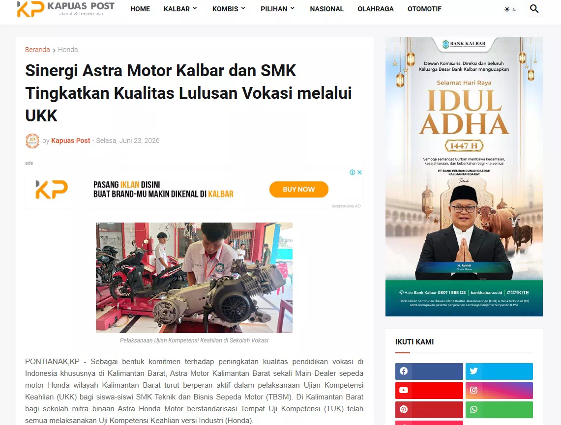 Sinergi Astra Motor Kalbar dan SMK Tingkatkan Kualitas Lulusan Vokasi melalui UKK
