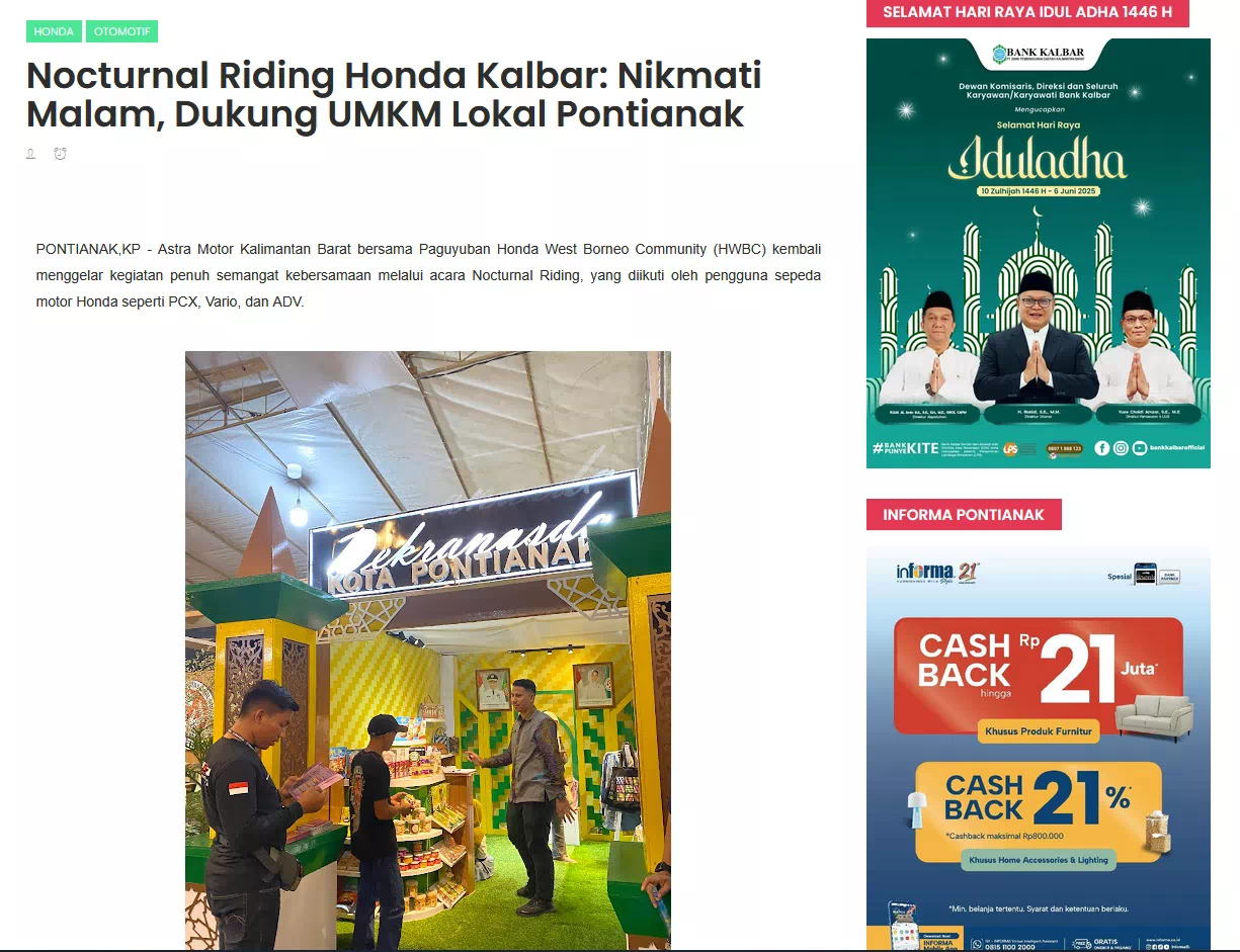 Nocturnal Riding Honda Kalbar: Nikmati Malam, Dukung UMKM Lokal Pontianak