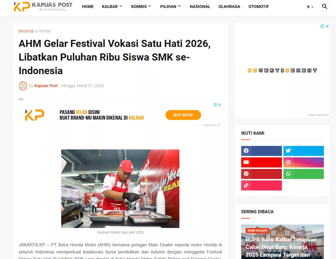 AHM Gelar Festival Vokasi Satu Hati 2026, Libatkan Puluhan Ribu Siswa SMK se-Indonesia