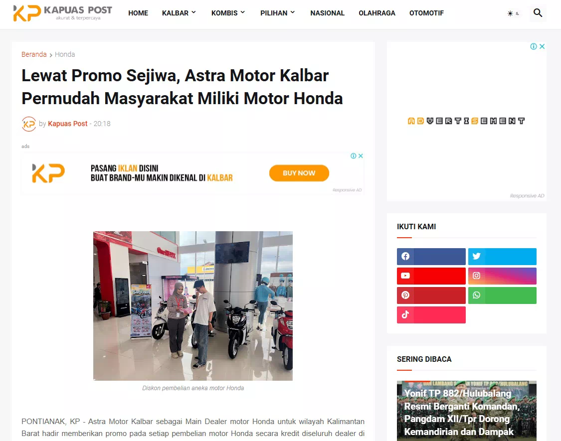 Lewat Promo Sejiwa, Astra Motor Kalbar Permudah Masyarakat Miliki Motor Honda
