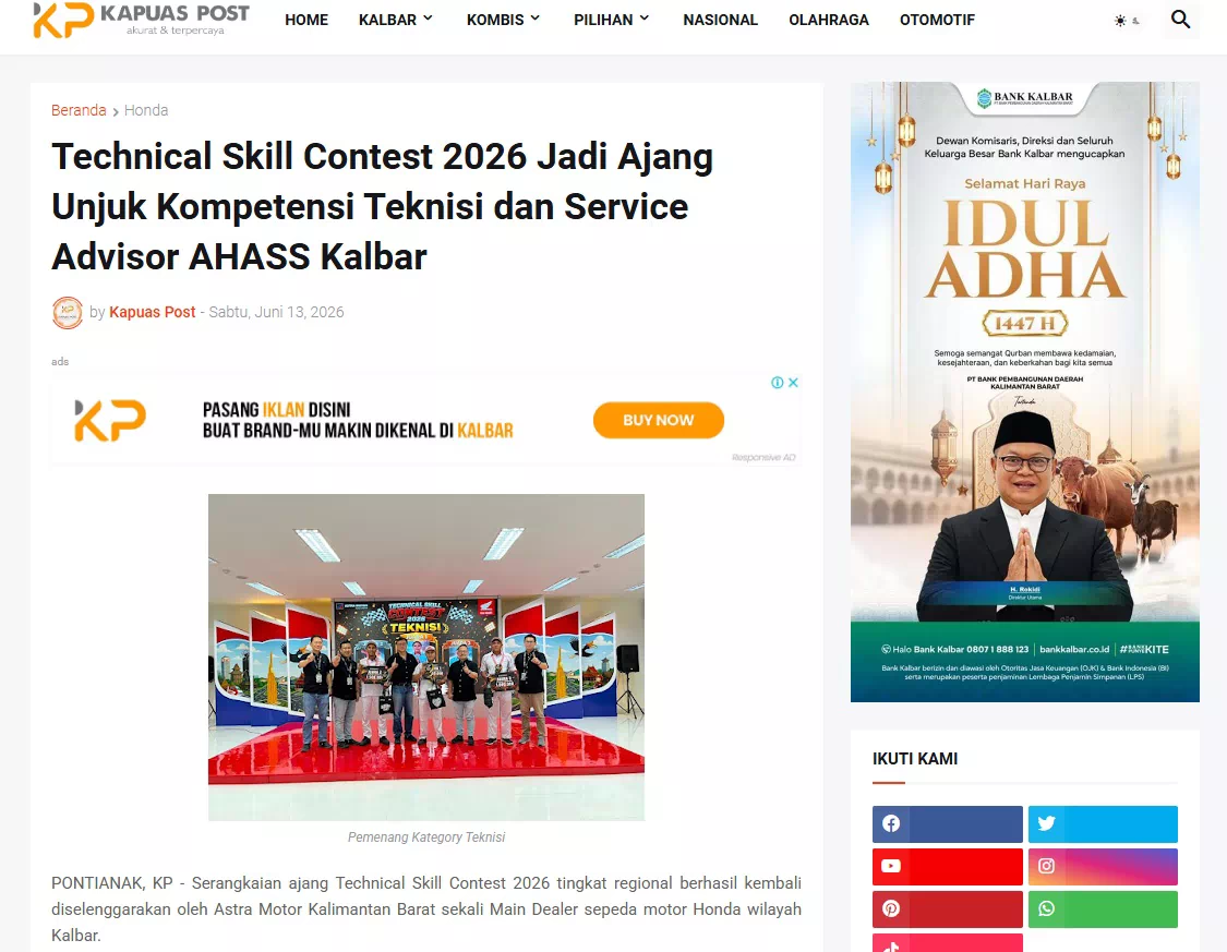 Technical Skill Contest 2026 Jadi Ajang Unjuk Kompetensi Teknisi dan Service Advisor AHASS Kalbar