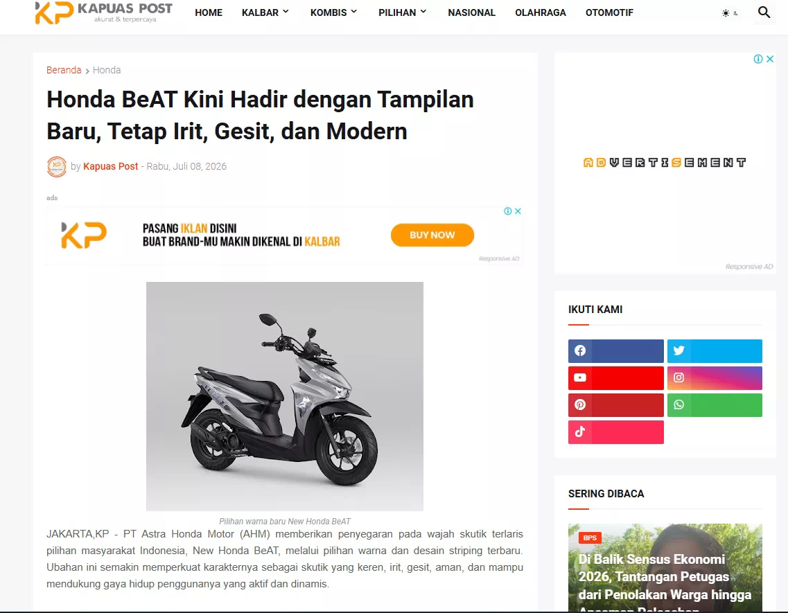 Honda BeAT Kini Hadir dengan Tampilan Baru, Tetap Irit, Gesit, dan Modern