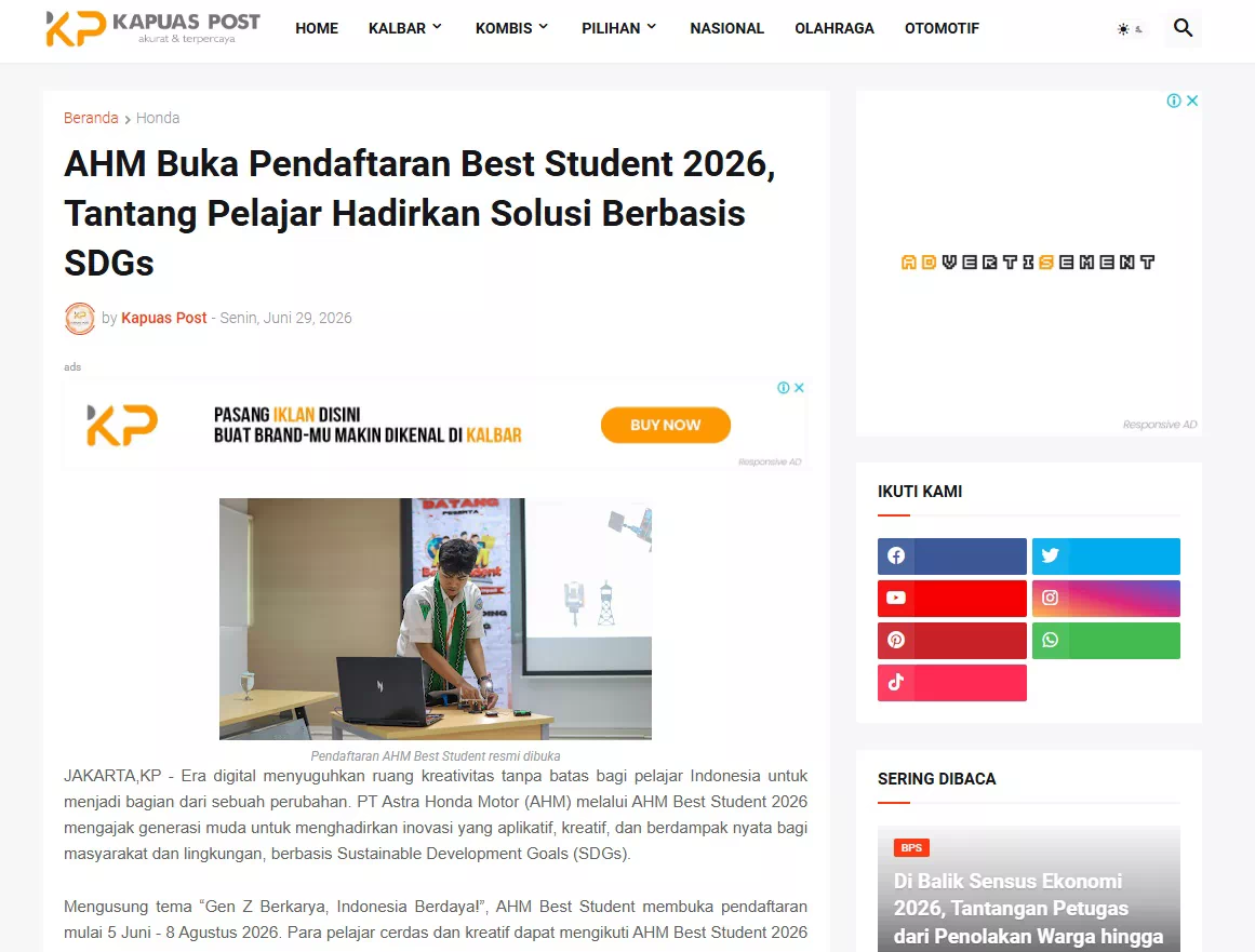 AHM Buka Pendaftaran Best Student 2026, Tantang Pelajar Hadirkan Solusi Berbasis SDGs