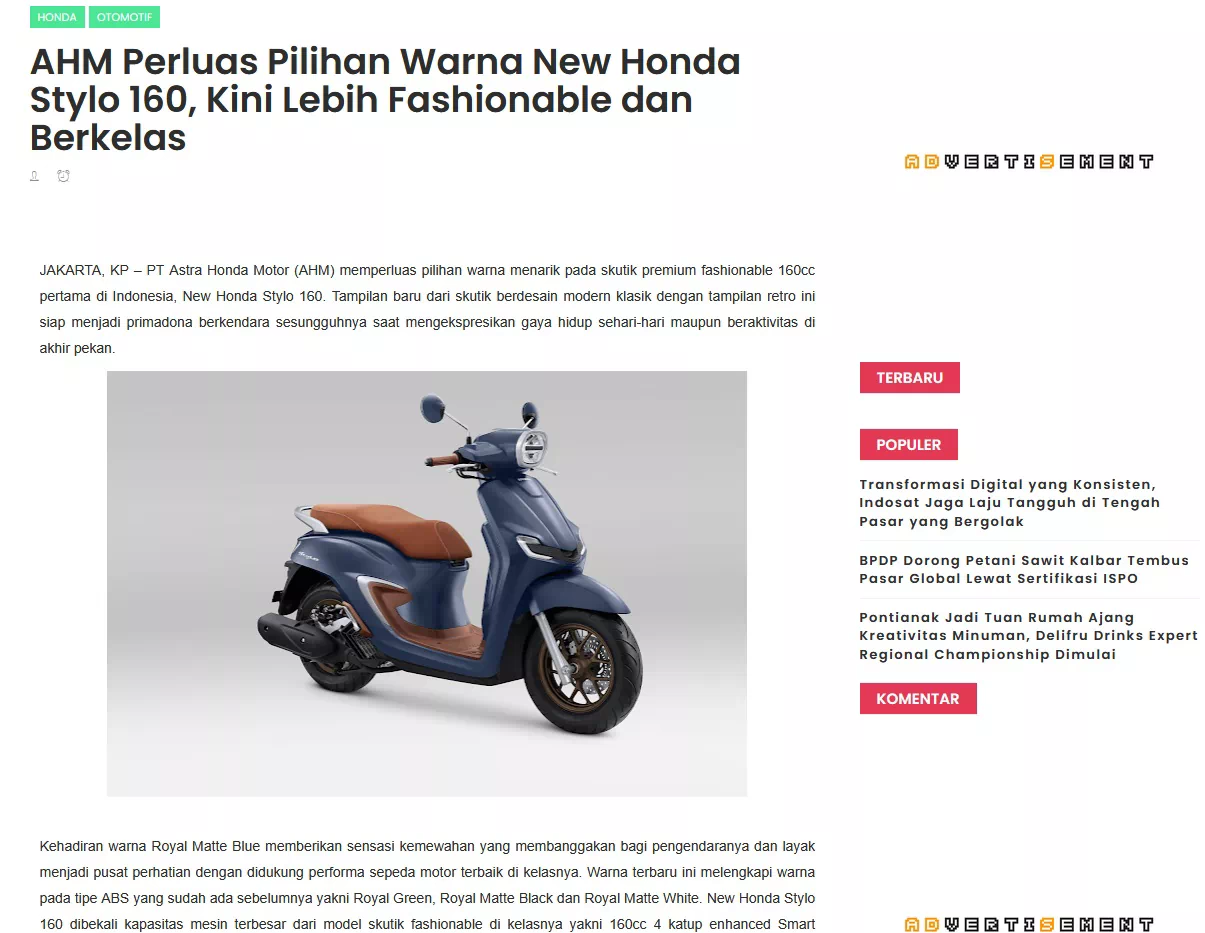 AHM Perluas Pilihan Warna New Honda Stylo 160, Kini Lebih Fashionable dan Berkelas