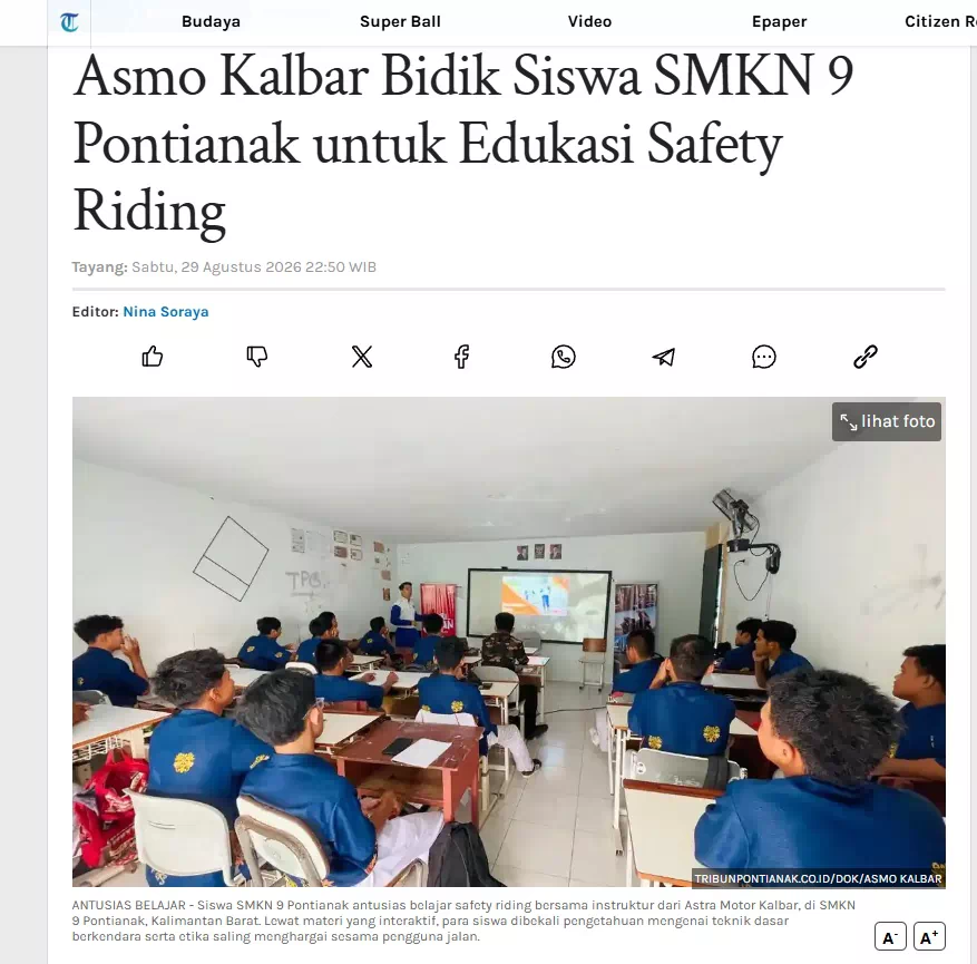 Asmo Kalbar Bidik Siswa SMKN 9 Pontianak untuk Edukasi Safety Riding