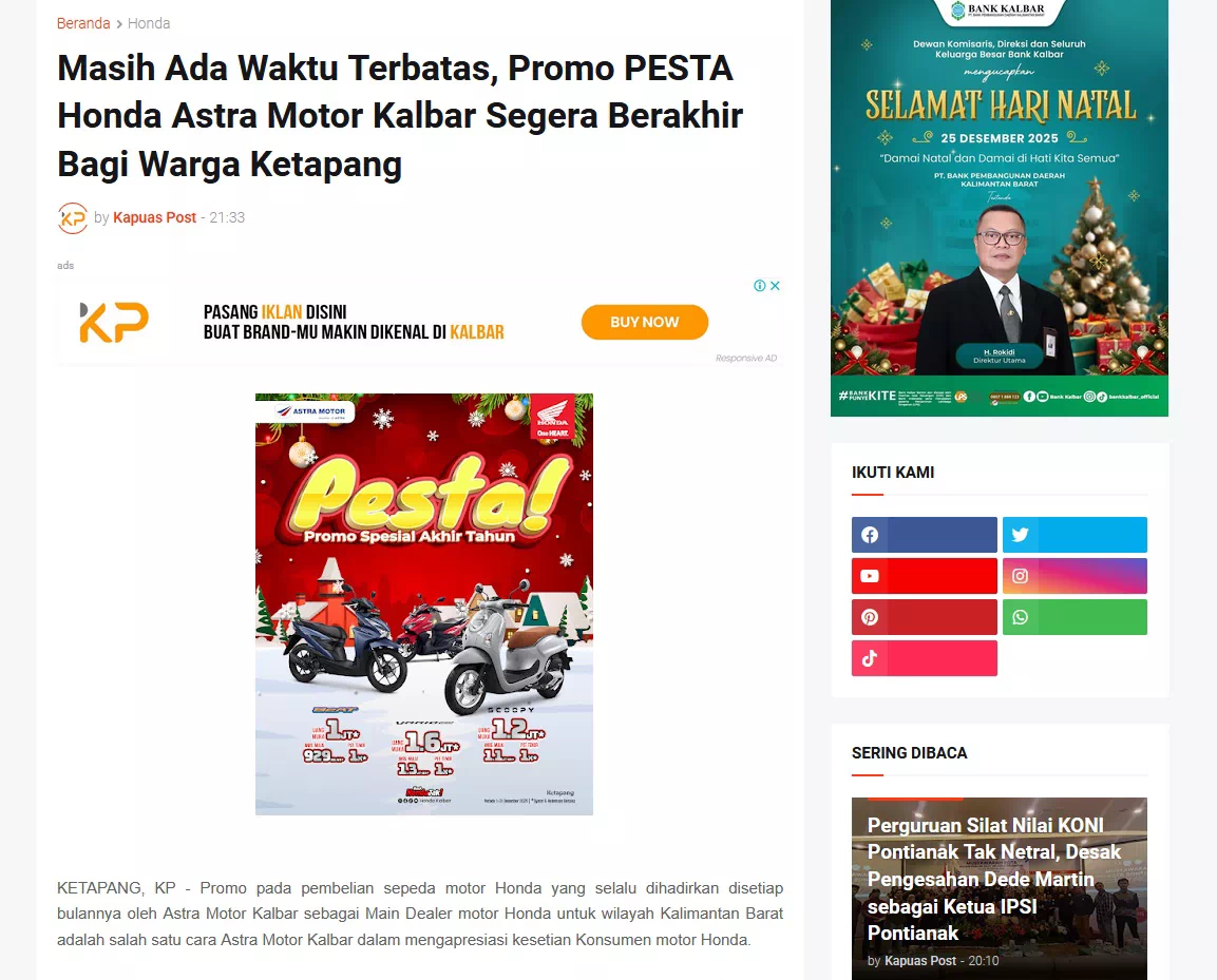 Masih Ada Waktu Terbatas, Promo PESTA Honda Astra Motor Kalbar Segera Berakhir Bagi Warga Ketapang