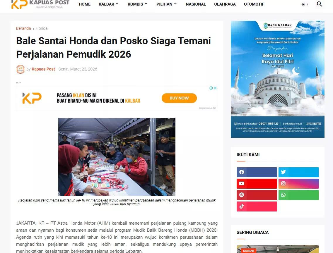 Bale Santai Honda dan Posko Siaga Temani Perjalanan Pemudik 2026