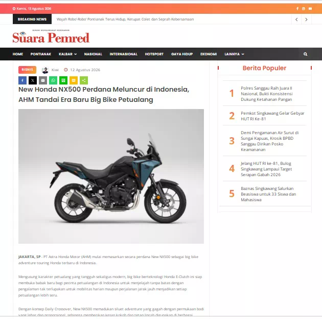 New Honda NX500 Perdana Meluncur di Indonesia, AHM Tandai Era Baru Big Bike Petualang