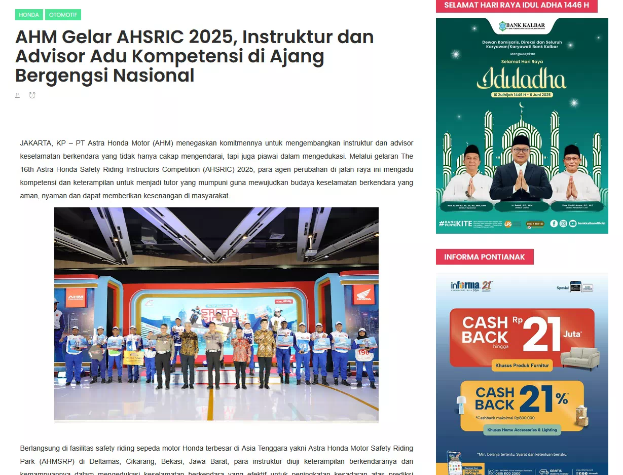 AHM Gelar AHSRIC 2025, Instruktur dan Advisor Adu Kompetensi di Ajang Bergengsi Nasional