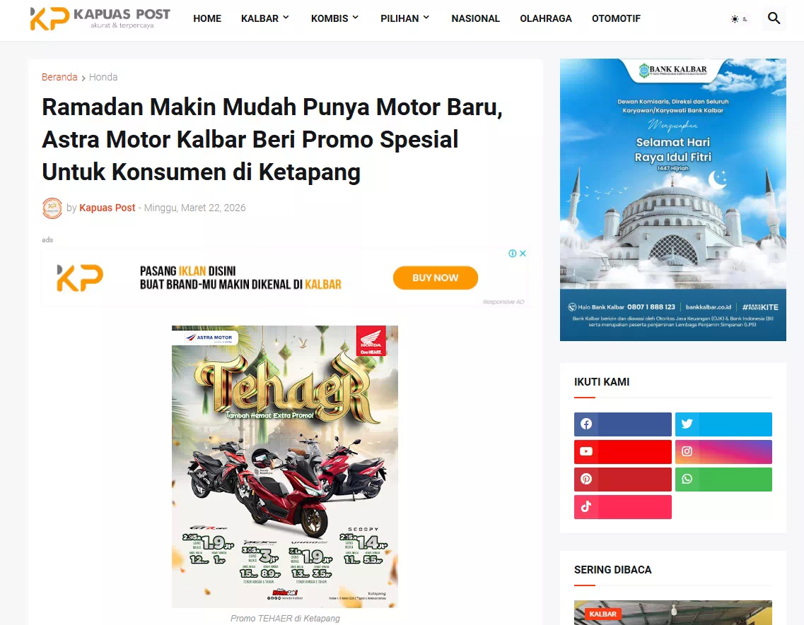 Ramadan Makin Mudah Punya Motor Baru, Astra Motor Kalbar Beri Promo Spesial Untuk Konsumen di Ketapang